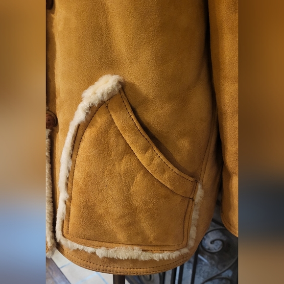 Vintage Women's Chestnut Suede and Cream Shearling Coat Size 16 - Picture 11 of 16